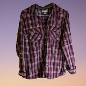 Croft & Barrow LP long sleeve button down with front pockets cotton woman's top